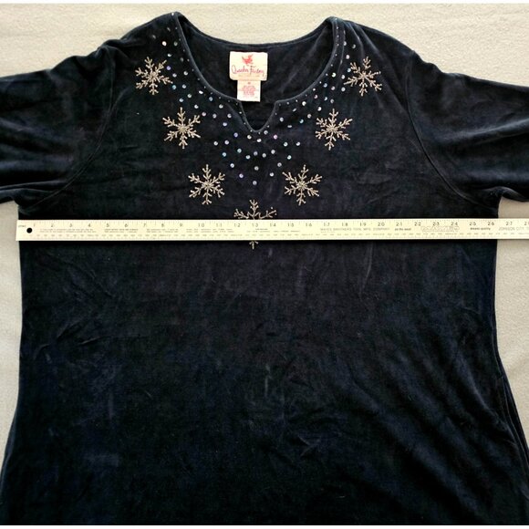 Quacker Factory Velvet Robe 1X Beaded Snowflake Teal Navy Blue Pockets Modest - Picture 11 of 12
